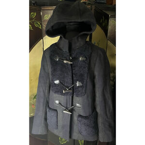 SONIA Wool Blend Hooded Coat Gray Solid Long Sleeve Size 36